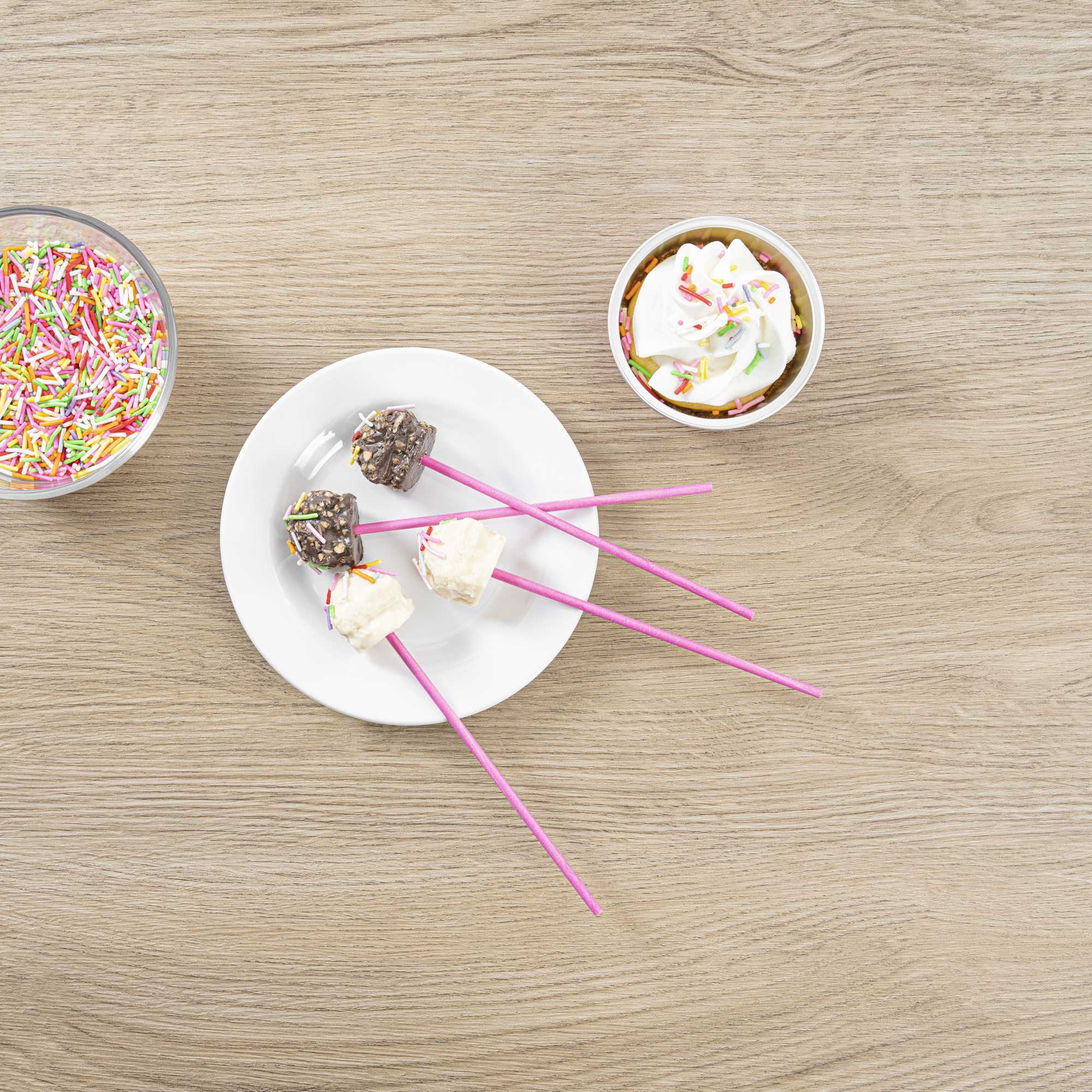Pastry Tek Pink Paper Cake Pop and Lollipop Stick - Biodegradable - 6" x 5/32" - 100 count box