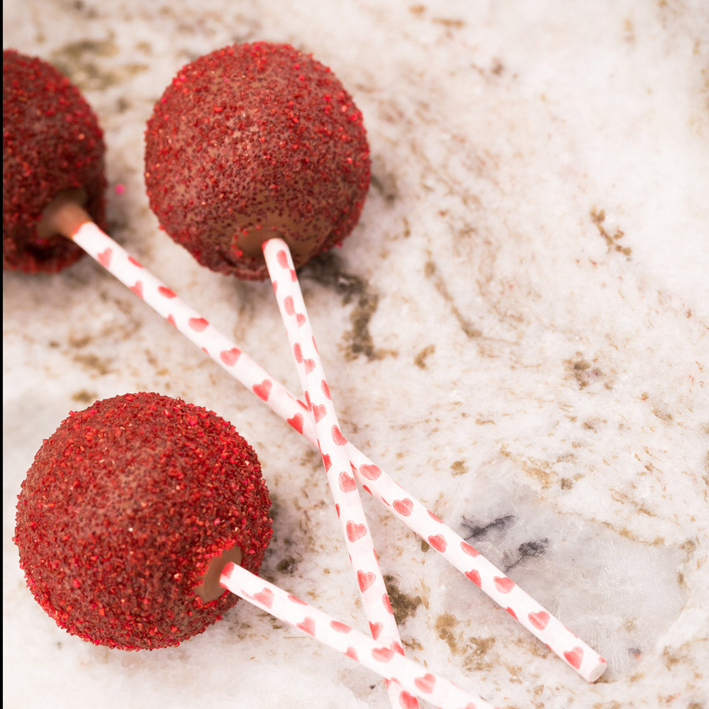Pastry Tek Red Hearts Paper Cake Pop and Lollipop Stick - Biodegradable - 6" x 5/32" - 25 count box