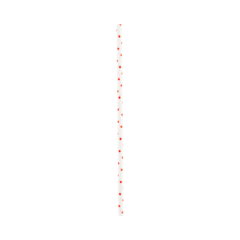 Pastry Tek Red Paper Cake Pop and Lollipop Stick - Polka Dots, Biodegradable - 6" x 5/32" - 25 count box