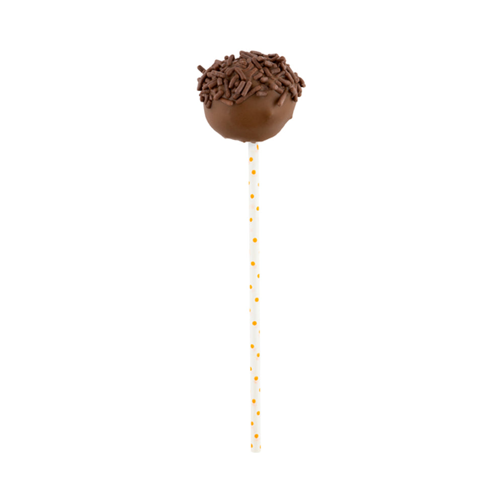Pastry Tek Orange Paper Cake Pop and Lollipop Stick - Polka Dots, Biodegradable - 6" x 5/32" - 100 count box
