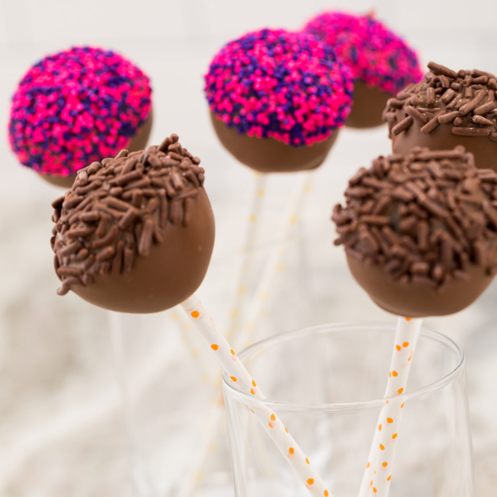 Pastry Tek Orange Paper Cake Pop and Lollipop Stick - Polka Dots, Biodegradable - 6" x 5/32" - 100 count box