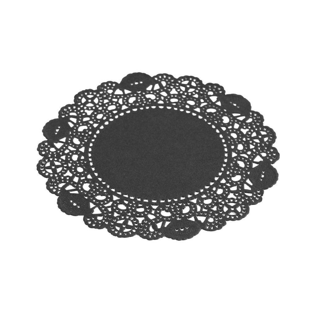 Pastry Tek Round Black Paper Doilies - Lace - 4" x 4" - 100 count box