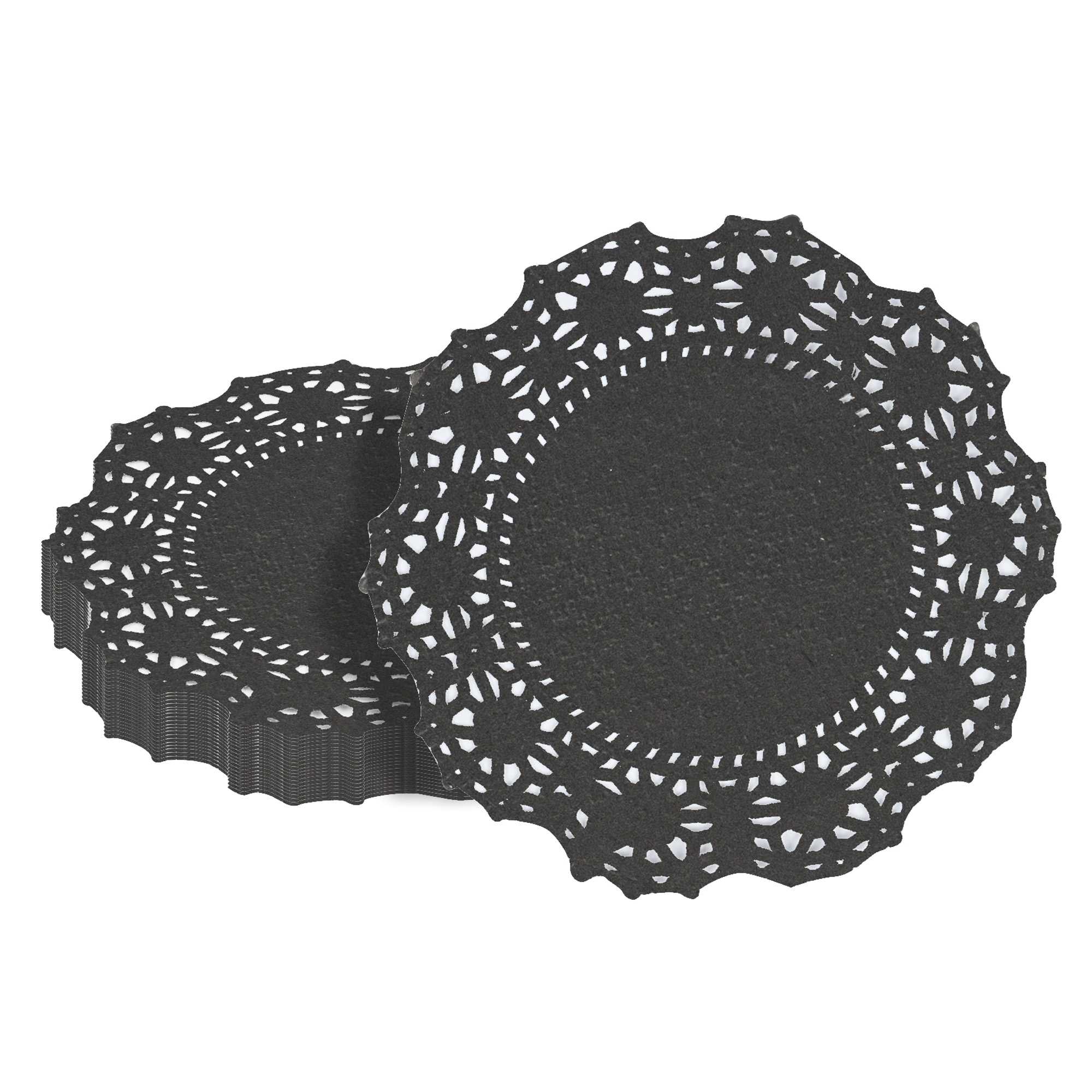 Pastry Tek Round Black Paper Doilies - Lace - 4" x 4" - 4000 count box