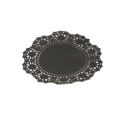 Pastry Tek Round Black Paper Doilies - Lace - 4" x 4" - 4000 count box