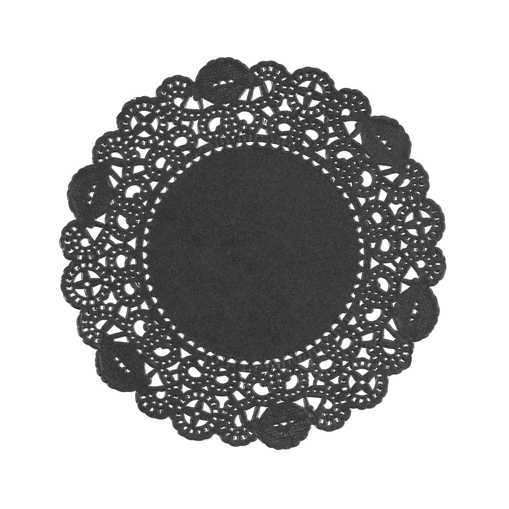 Pastry Tek Round Black Paper Doilies - Lace - 4" x 4" - 100 count box