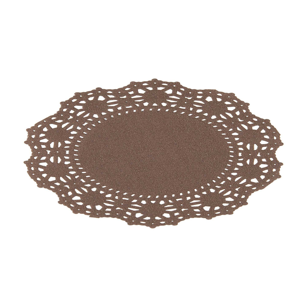 Pastry Tek Round Brown Paper Doilies - Lace - 4" x 4" - 100 count box
