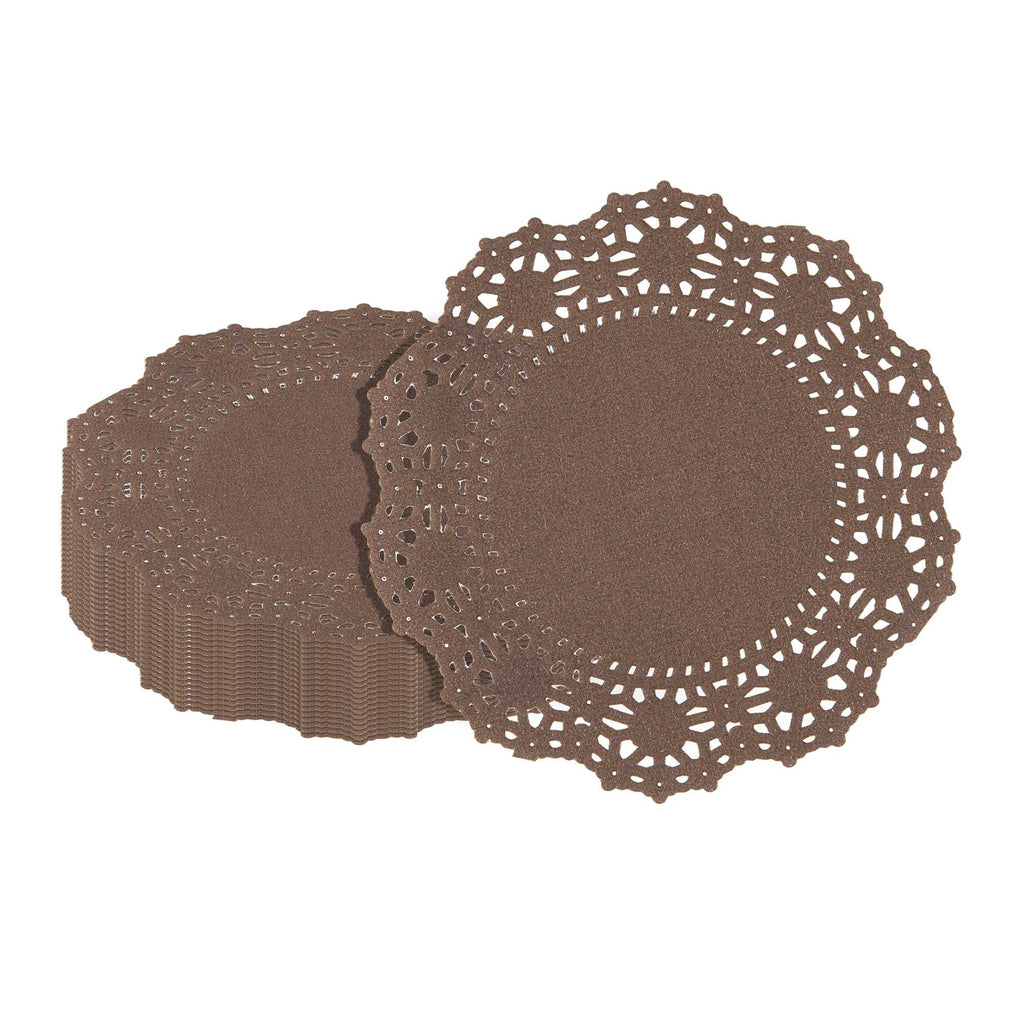 Pastry Tek Round Brown Paper Doilies - Lace - 4" x 4" - 100 count box