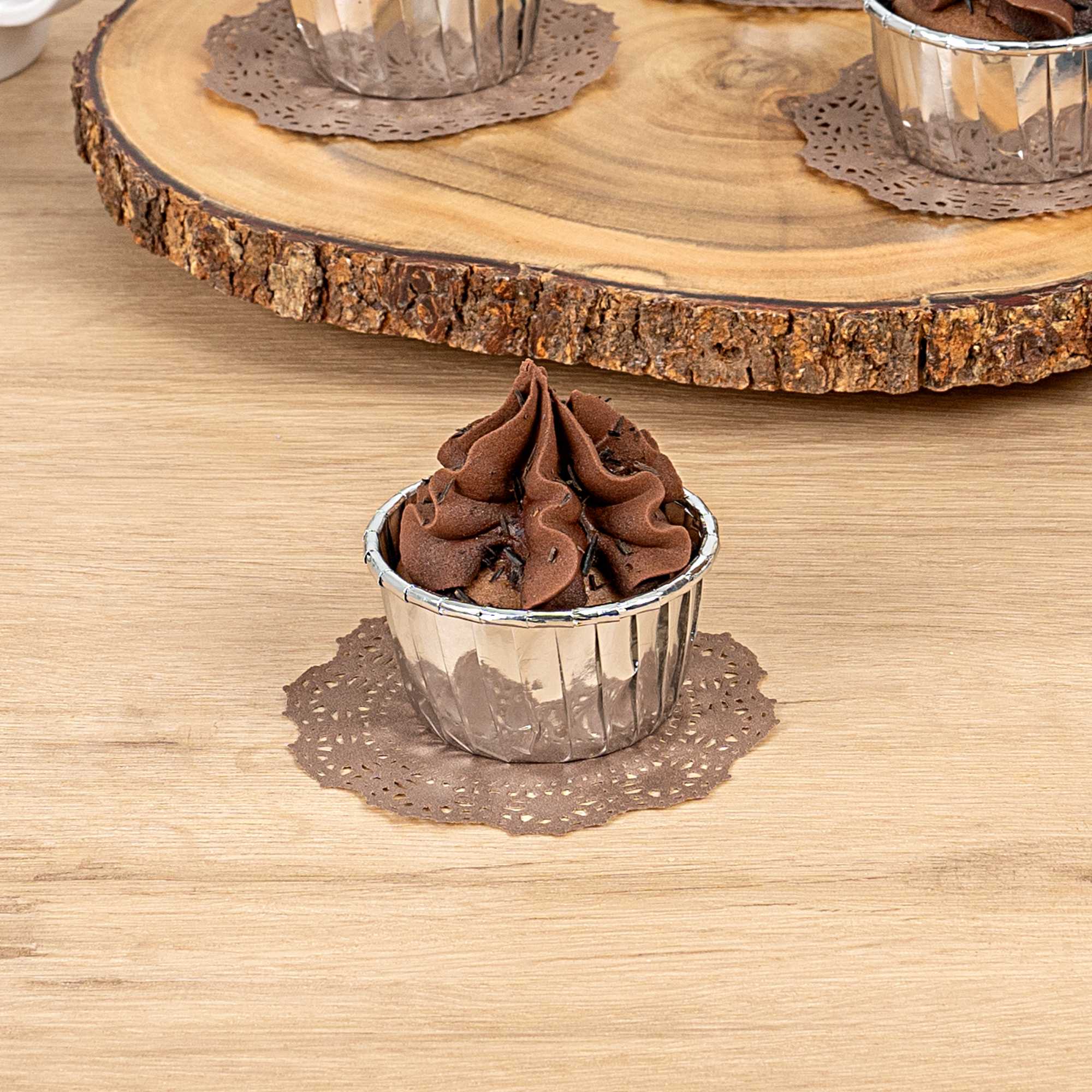 Pastry Tek Round Brown Paper Doilies - Lace - 4" x 4" - 4000 count box