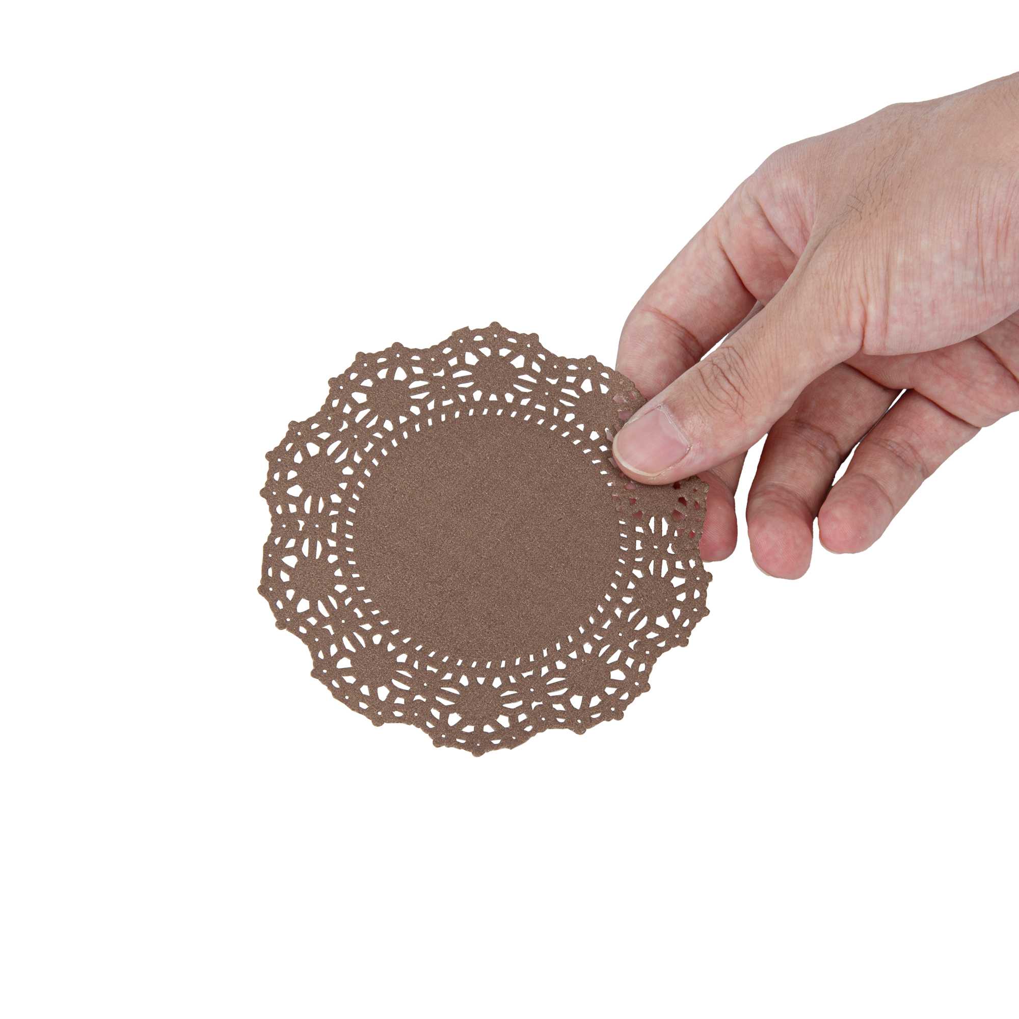 Pastry Tek Round Brown Paper Doilies - Lace - 4" x 4" - 4000 count box