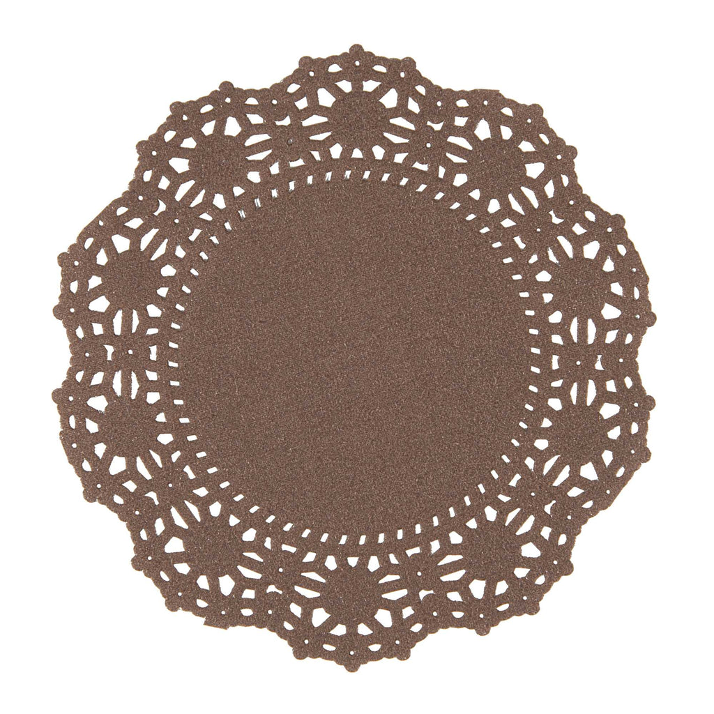 Pastry Tek Round Brown Paper Doilies - Lace - 4" x 4" - 4000 count box