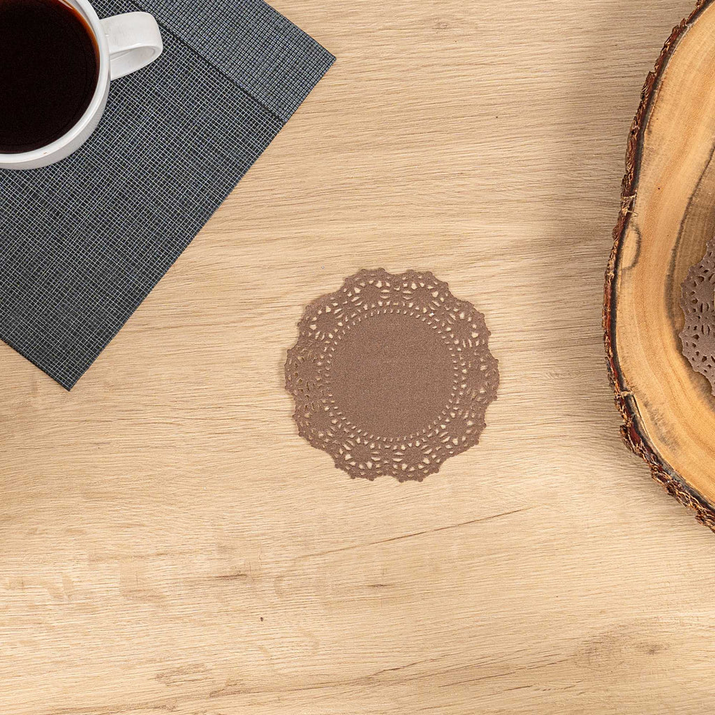 Pastry Tek Round Brown Paper Doilies - Lace - 4" x 4" - 4000 count box