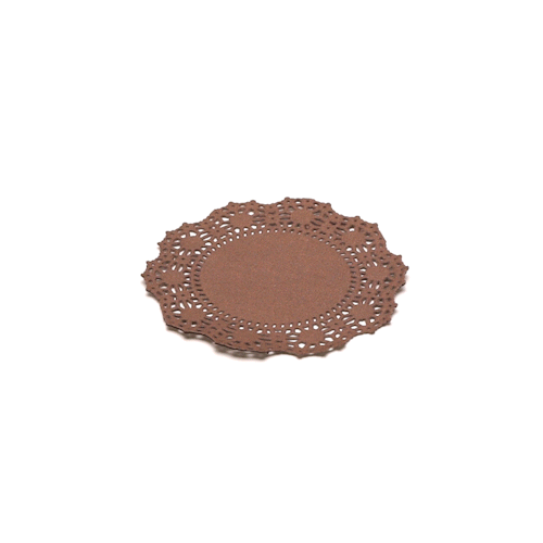 Pastry Tek Round Brown Paper Doilies - Lace - 4" x 4" - 100 count box