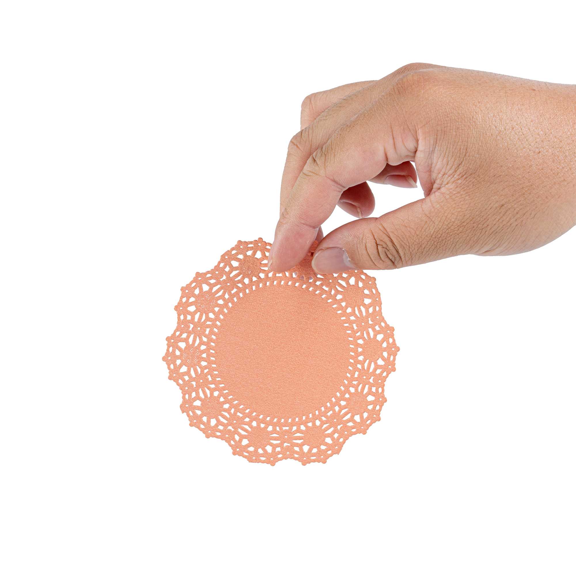 Pastry Tek Round Coral Paper Doilies - Lace - 4" x 4" - 4000 count box