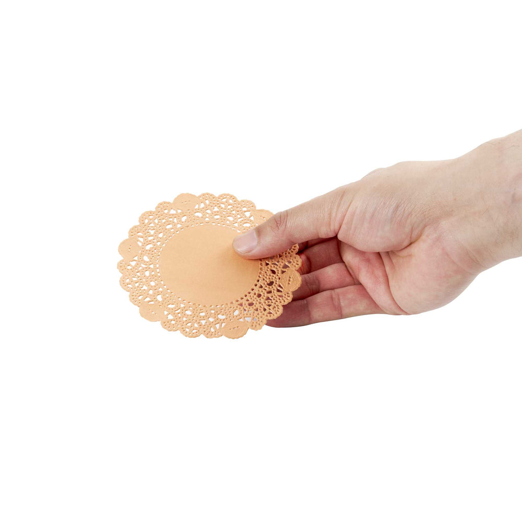 Pastry Tek Round Coral Paper Doilies - Lace - 4" x 4" - 100 count box