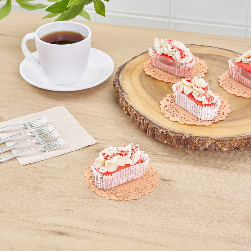 Pastry Tek Round Coral Paper Doilies - Lace - 4" x 4" - 100 count box