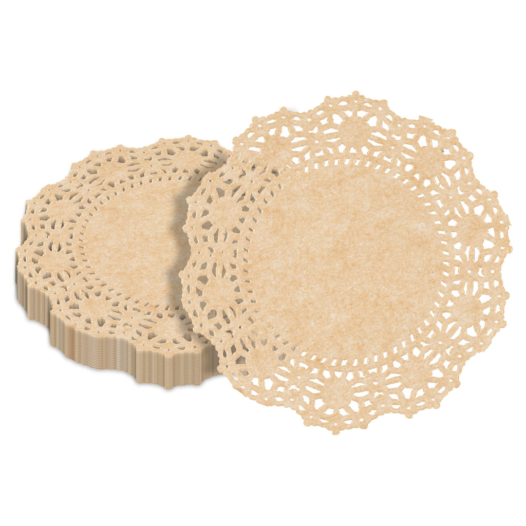 Pastry Tek Round Kraft Paper Doilies - Lace - 4" x 4" - 100 count box