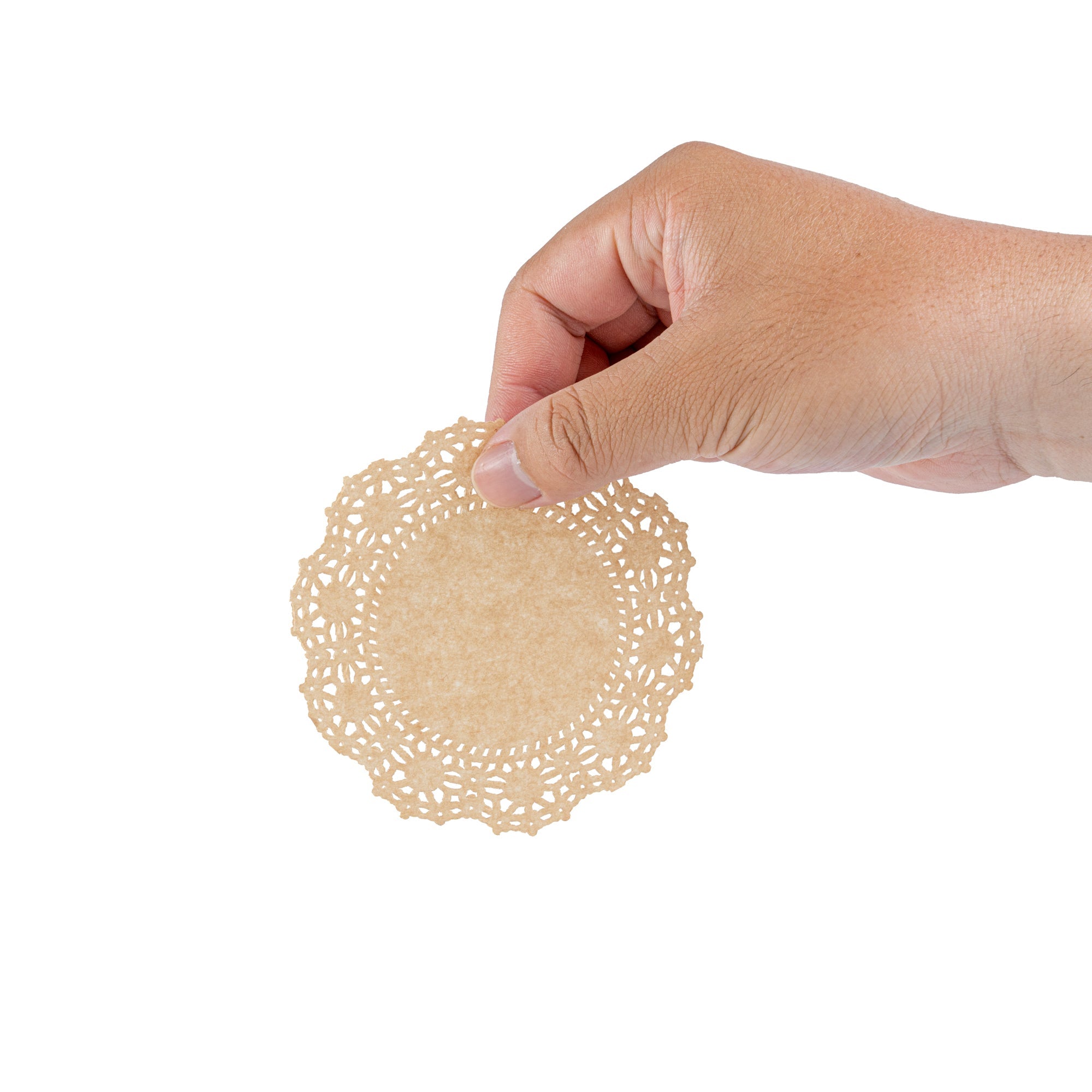 Pastry Tek Round Kraft Paper Doilies - Lace - 4" x 4" - 4000 count box