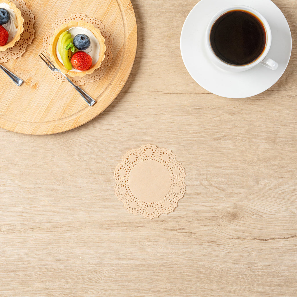 Pastry Tek Round Kraft Paper Doilies - Lace - 4" x 4" - 4000 count box