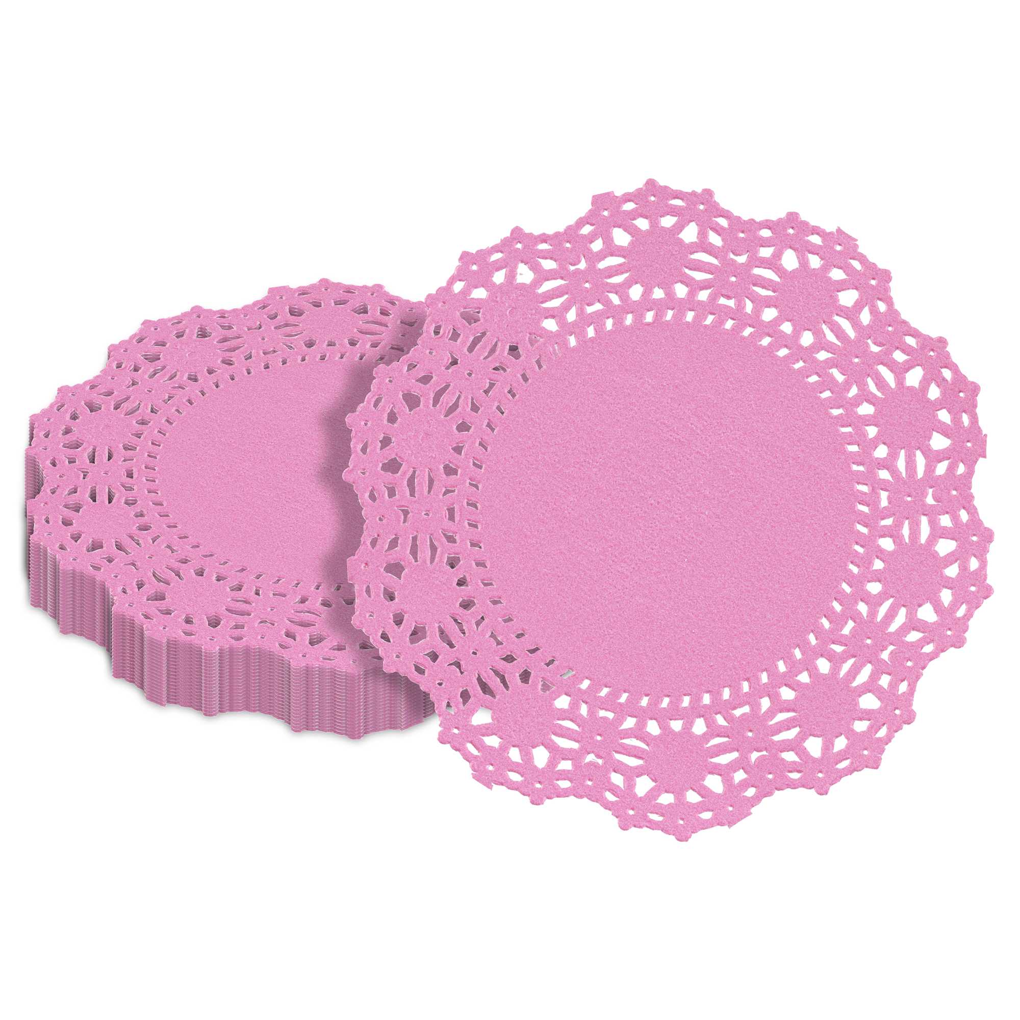 Pastry Tek Round Pink Paper Doilies - Lace - 4" x 4" - 4000 count box