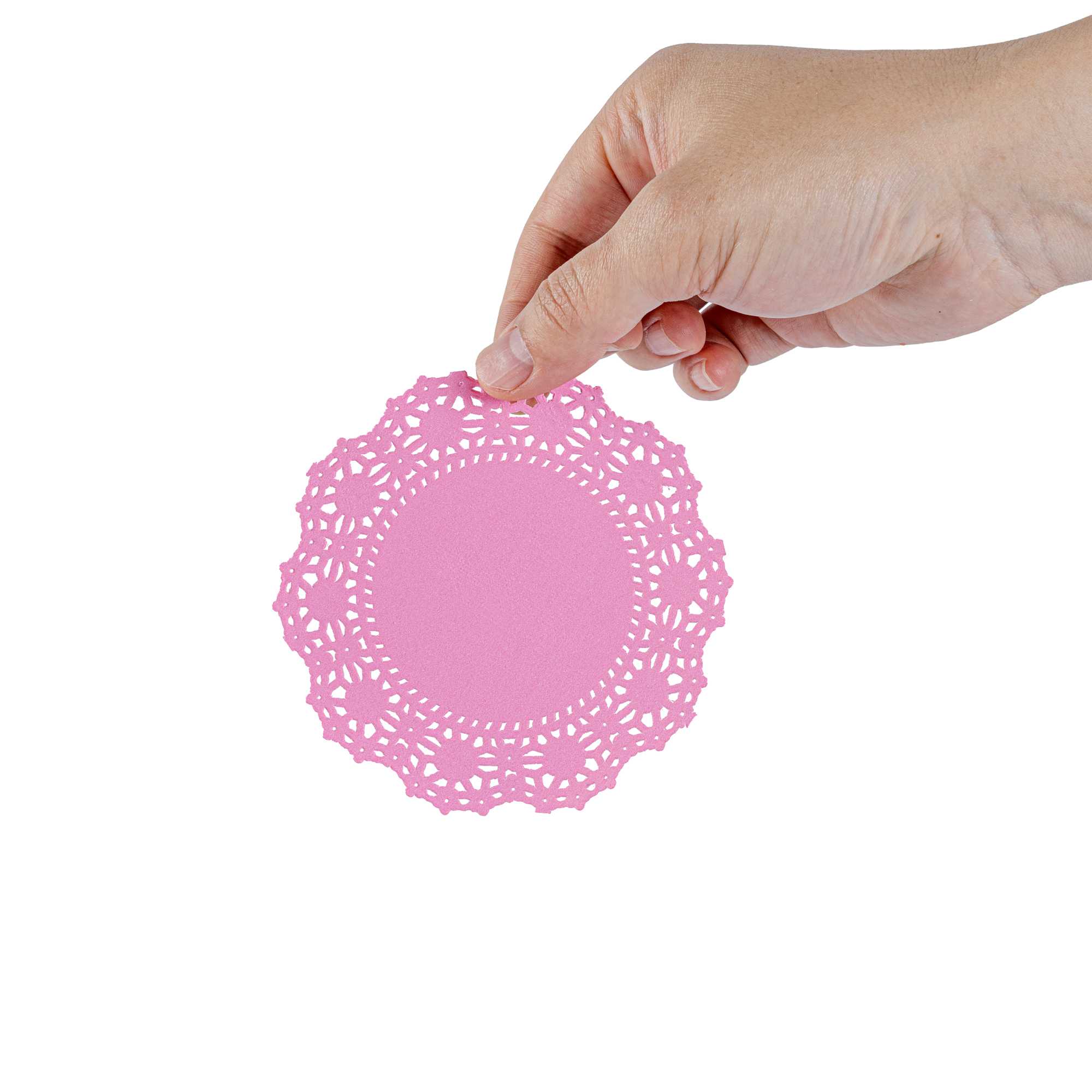 Pastry Tek Round Pink Paper Doilies - Lace - 4" x 4" - 4000 count box