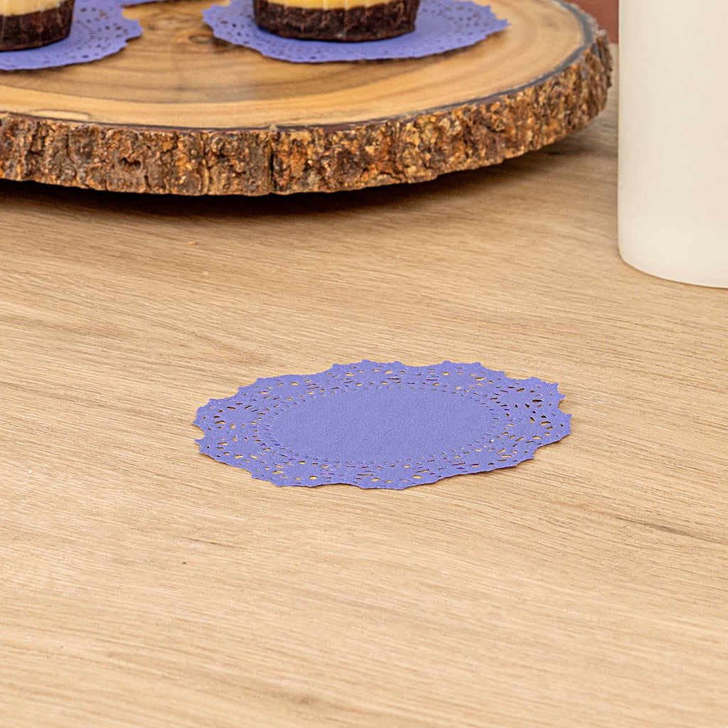 Pastry Tek Round Purple Paper Doilies - Lace - 4" x 4" - 4000 count box