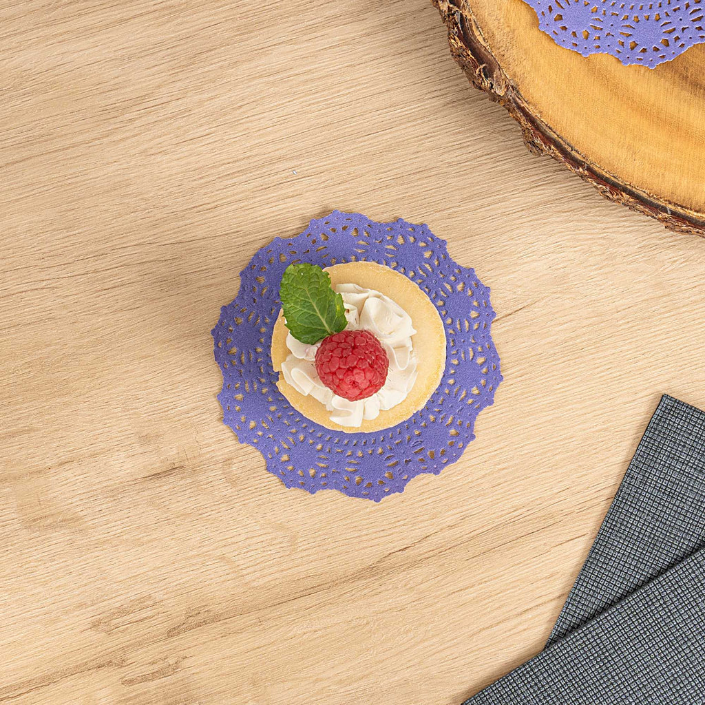Pastry Tek Round Purple Paper Doilies - Lace - 4" x 4" - 4000 count box