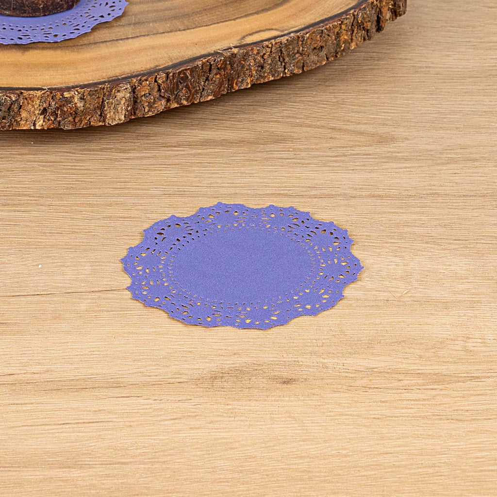 Pastry Tek Round Purple Paper Doilies - Lace - 4" x 4" - 4000 count box