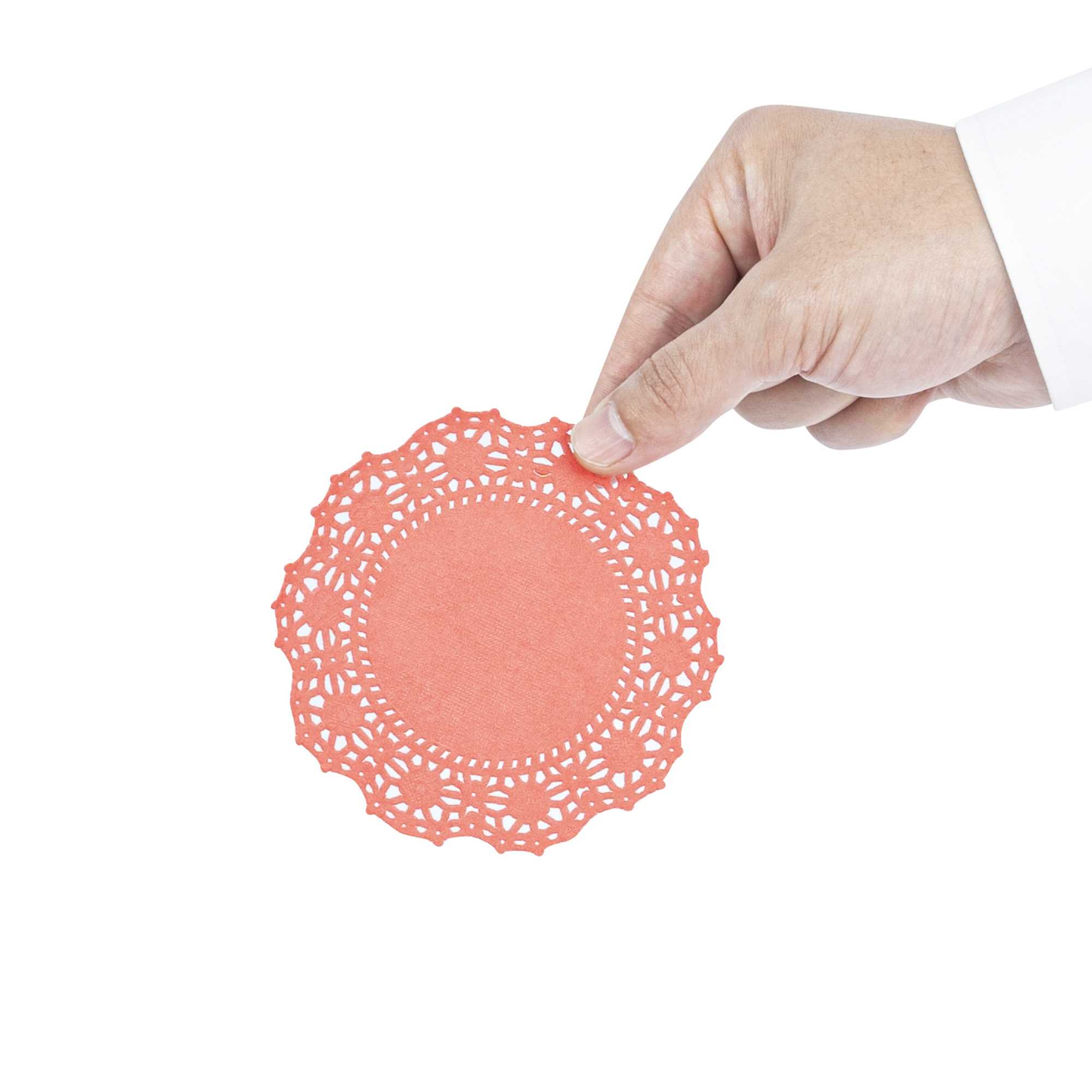 Pastry Tek Round Red Paper Doilies - Lace - 4" x 4" - 4000 count box