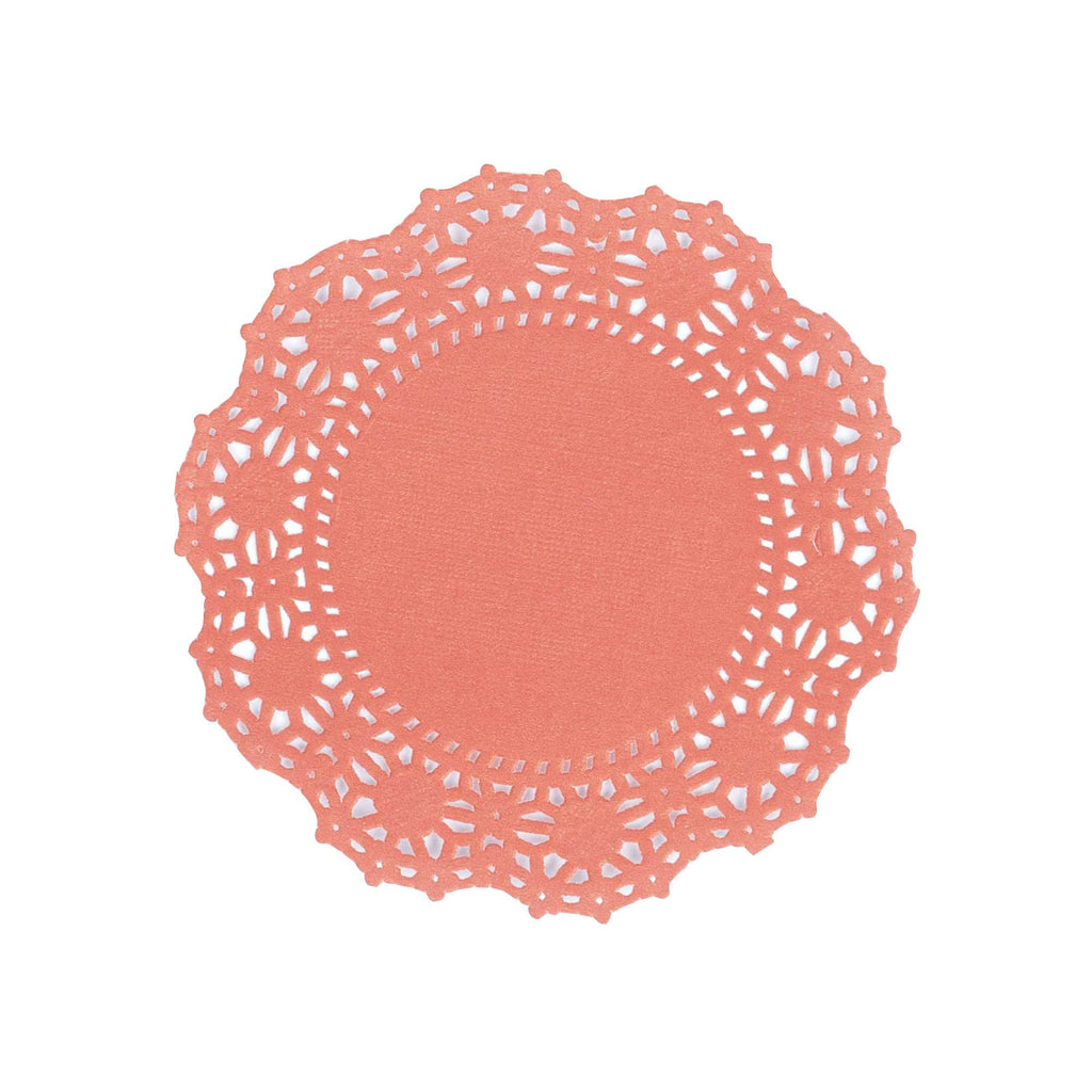 Pastry Tek Round Red Paper Doilies - Lace - 4" x 4" - 4000 count box