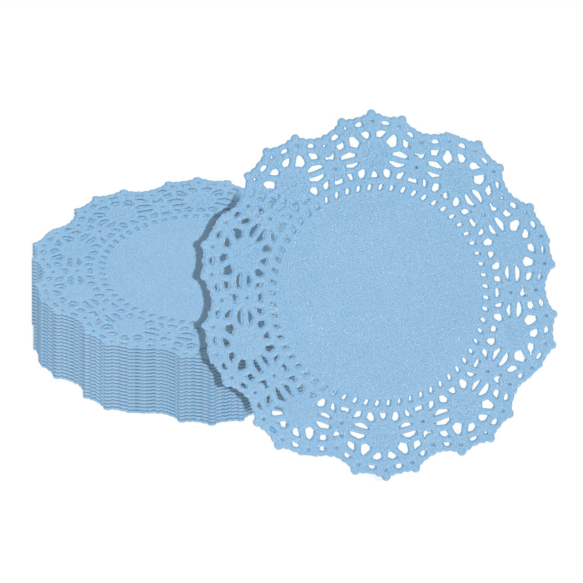 Pastry Tek Round Sky Blue Paper Doilies - Lace - 4" x 4" - 4000 count box