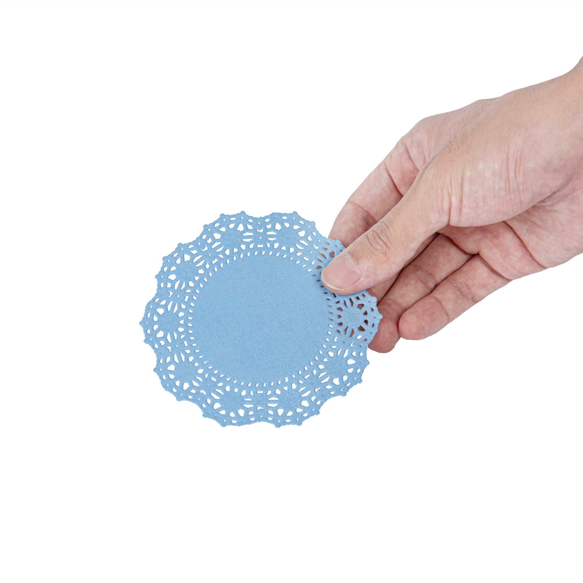 Pastry Tek Round Sky Blue Paper Doilies - Lace - 4" x 4" - 4000 count box