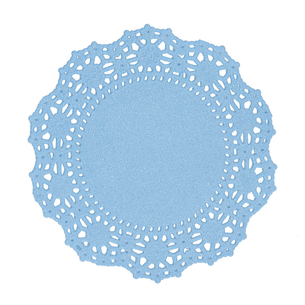 Pastry Tek Round Sky Blue Paper Doilies - Lace - 4" x 4" - 100 count box