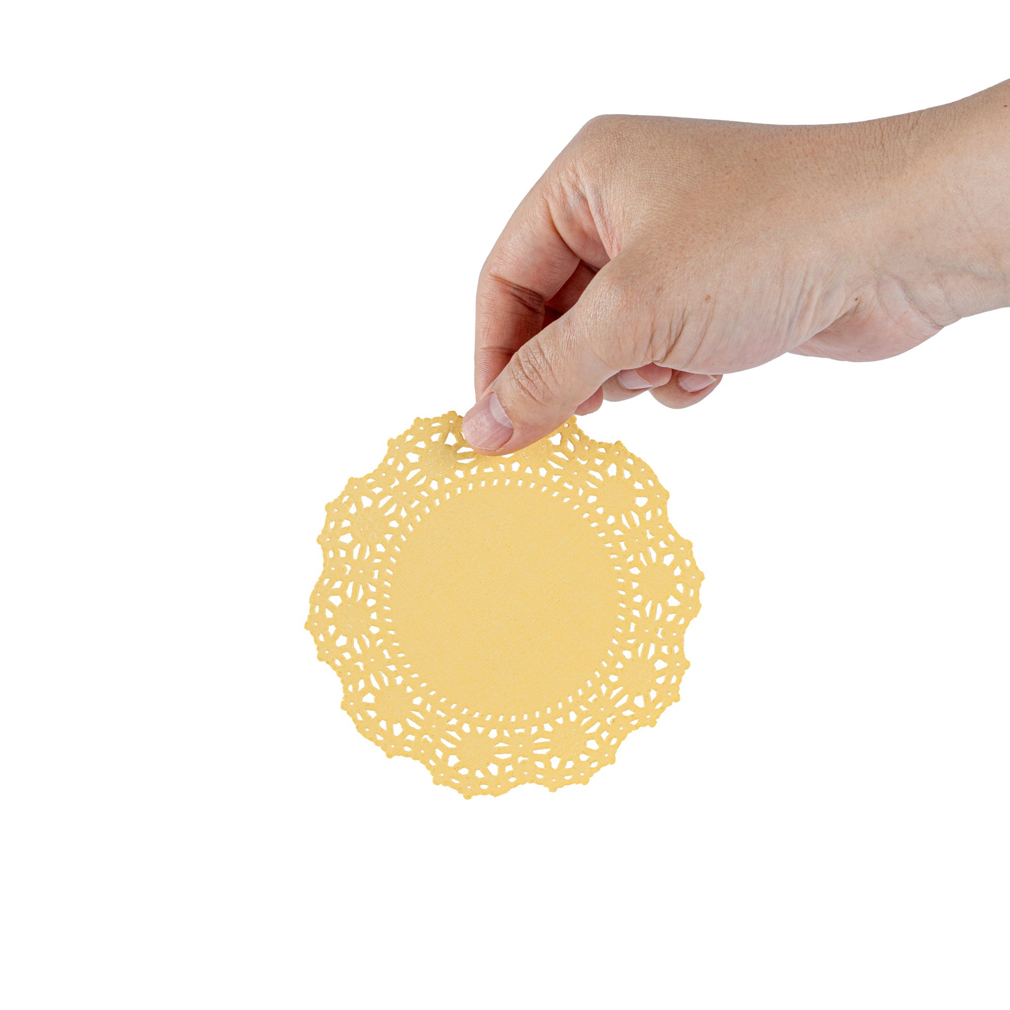 Pastry Tek Round Orange Paper Doilies - Lace - 4" x 4" - 4000 count box
