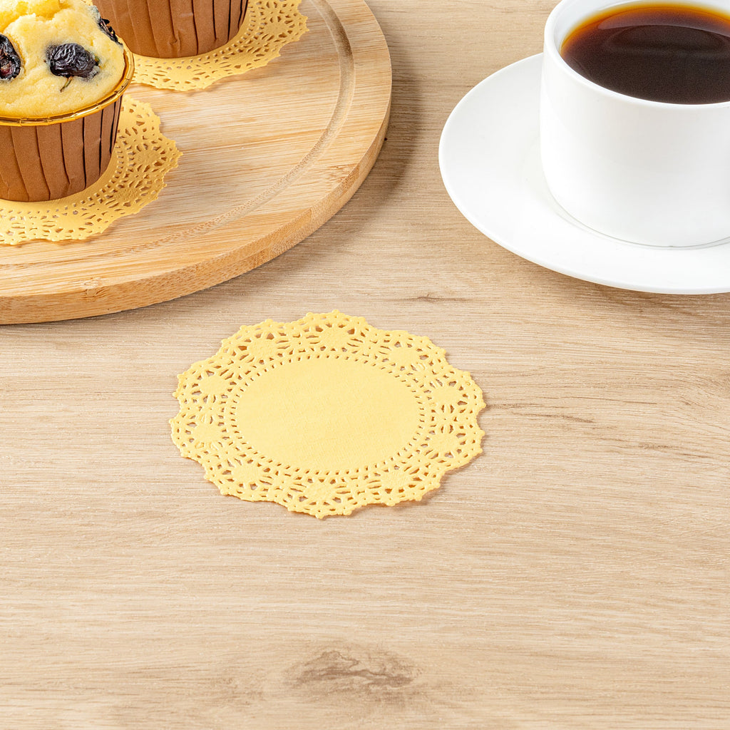 Pastry Tek Round Orange Paper Doilies - Lace - 4" x 4" - 100 count box