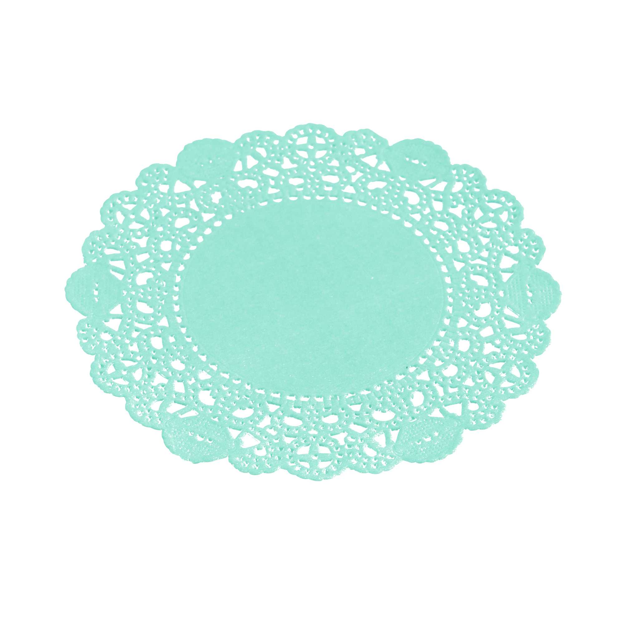 Pastry Tek Round Teal Paper Doilies - Lace - 4" x 4" - 100 count box