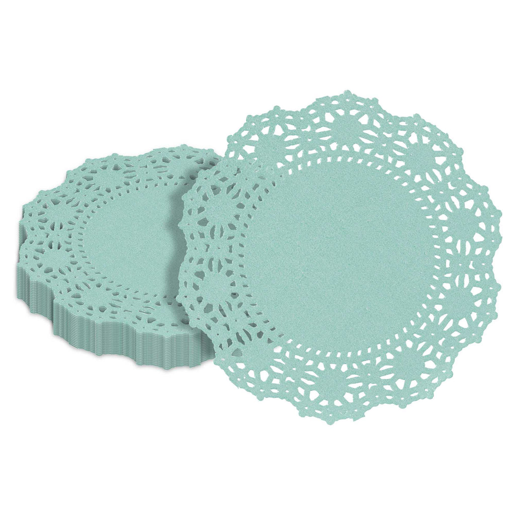 Pastry Tek Round Teal Paper Doilies - Lace - 4" x 4" - 4000 count box