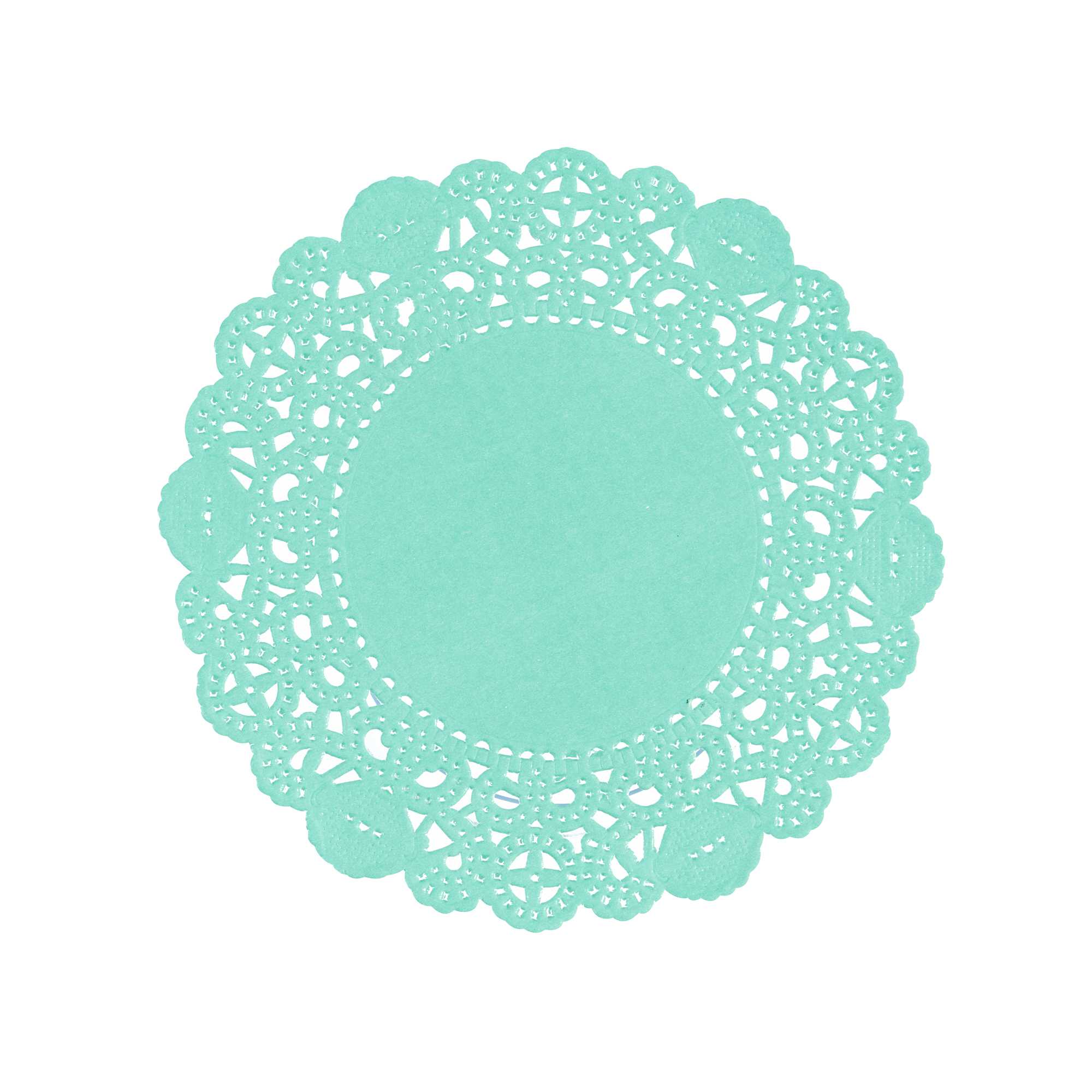 Pastry Tek Round Teal Paper Doilies - Lace - 4" x 4" - 100 count box