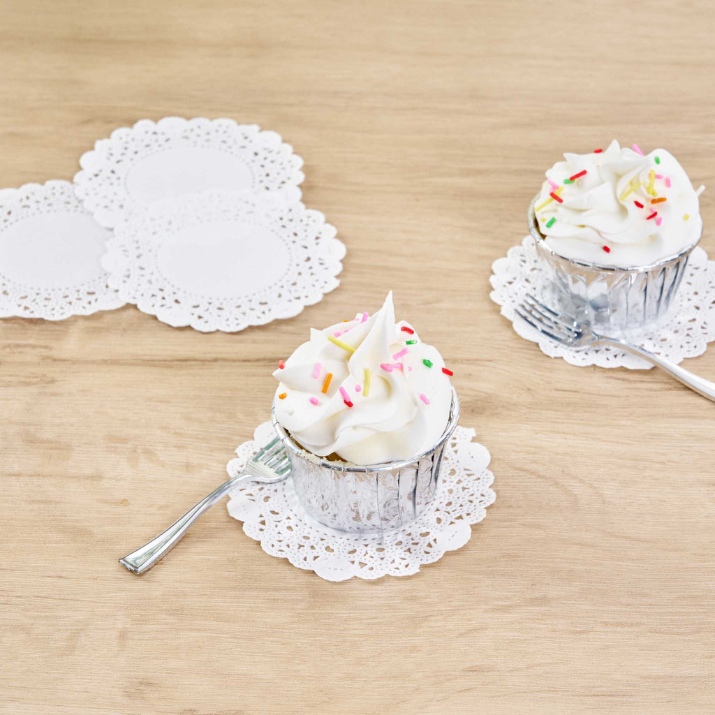 Pastry Tek Round White Paper Doilies - Lace - 4" x 4" - 100 count box