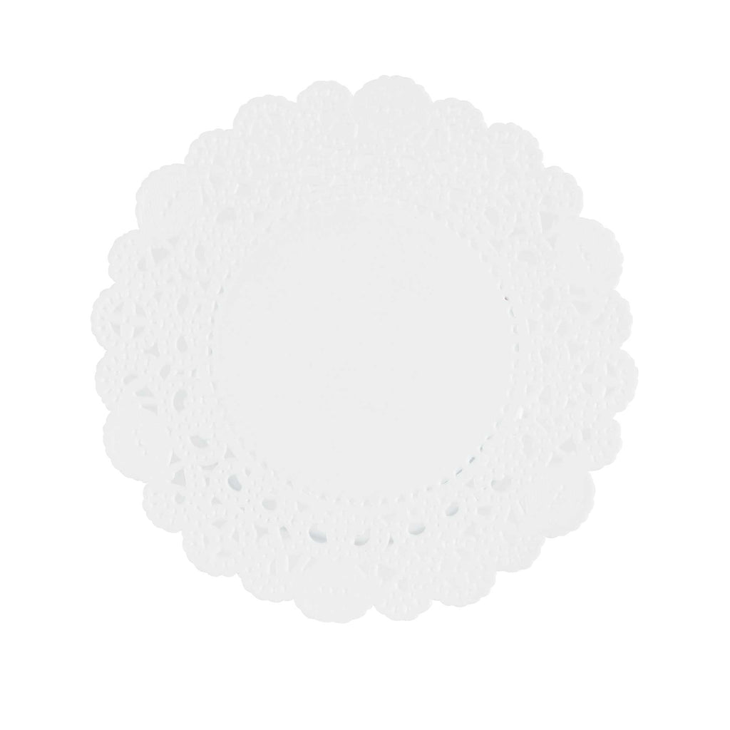 Pastry Tek Round White Paper Doilies - Lace - 4" x 4" - 100 count box