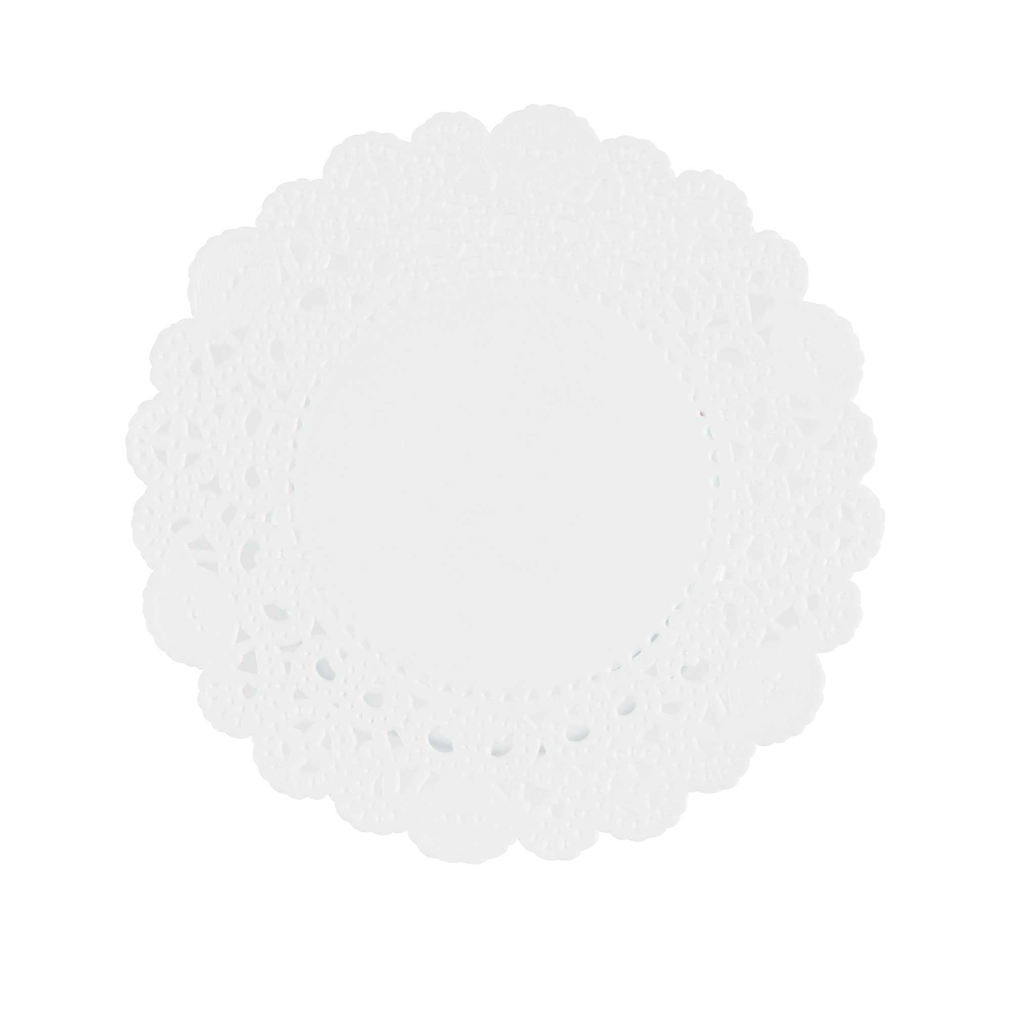 Pastry Tek Round White Paper Doilies - Lace - 4" x 4" - 100 count box
