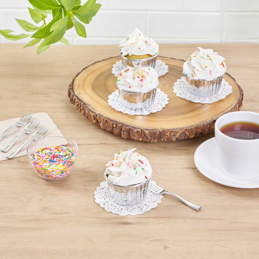 Pastry Tek Round White Paper Doilies - Lace - 4" x 4" - 100 count box