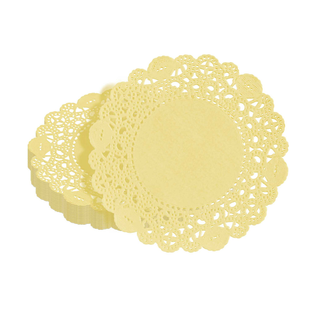 Pastry Tek Round Yellow Paper Doilies - Lace - 4" x 4" - 100 count box