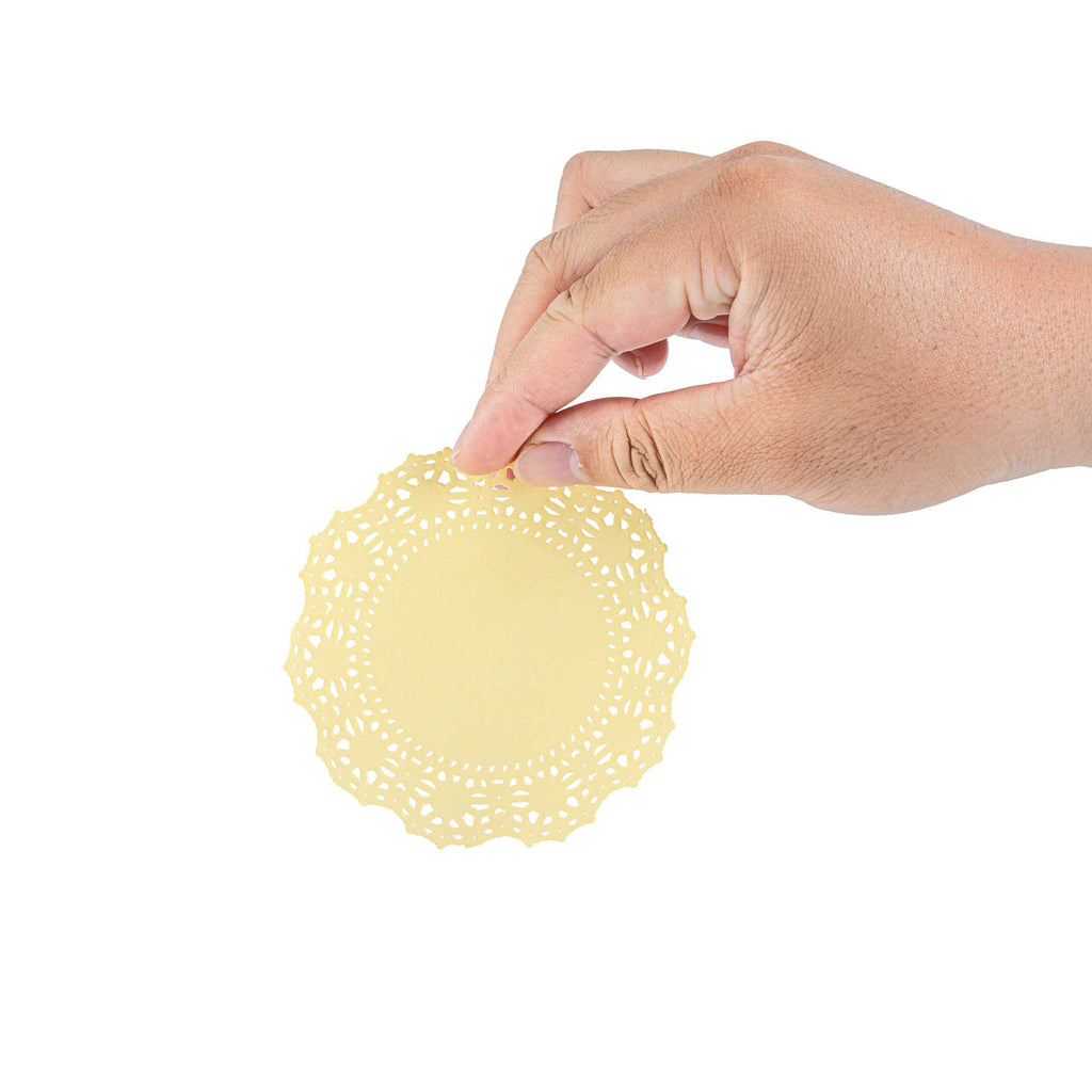Pastry Tek Round Yellow Paper Doilies - Lace - 4" x 4" - 4000 count box