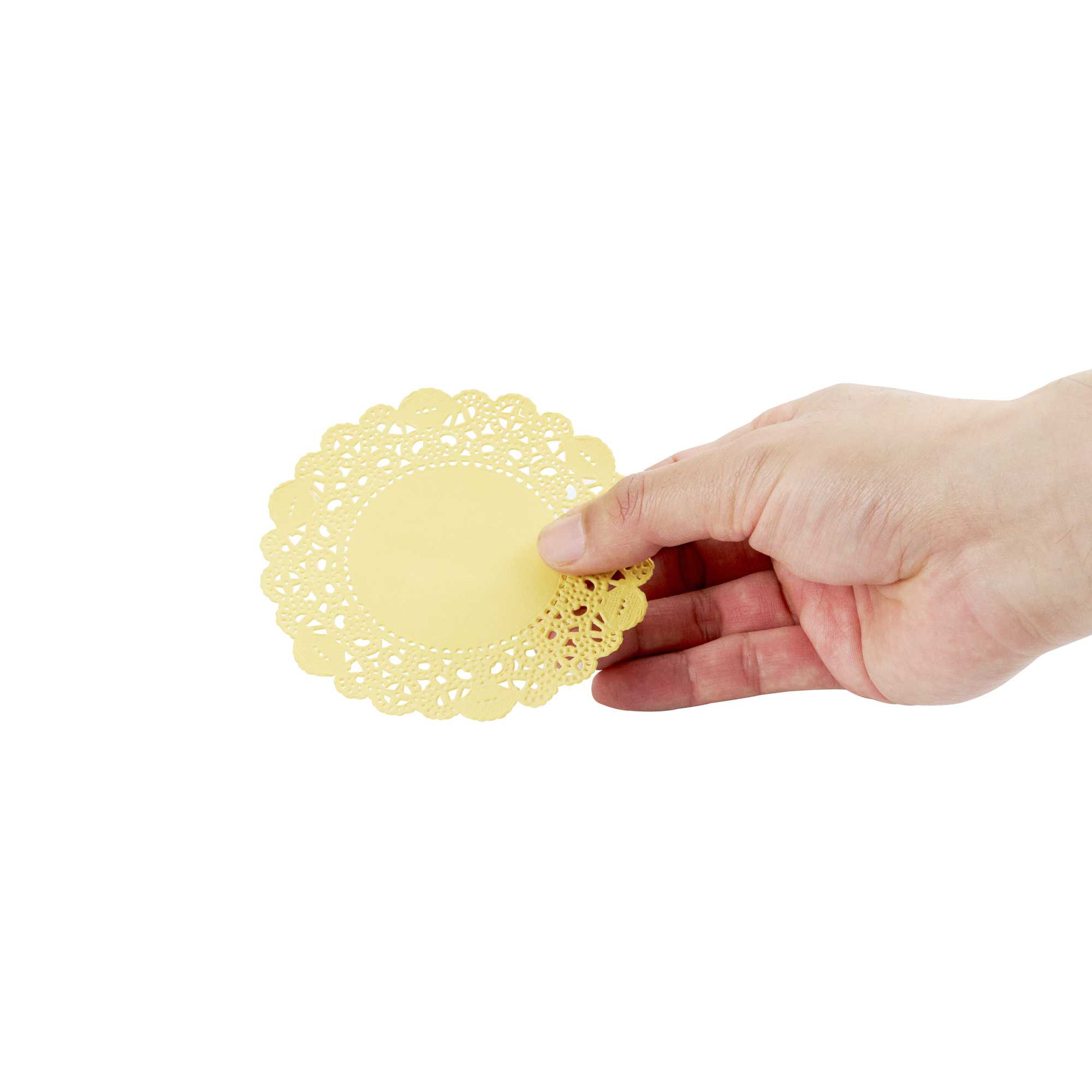 Pastry Tek Round Yellow Paper Doilies - Lace - 4" x 4" - 100 count box