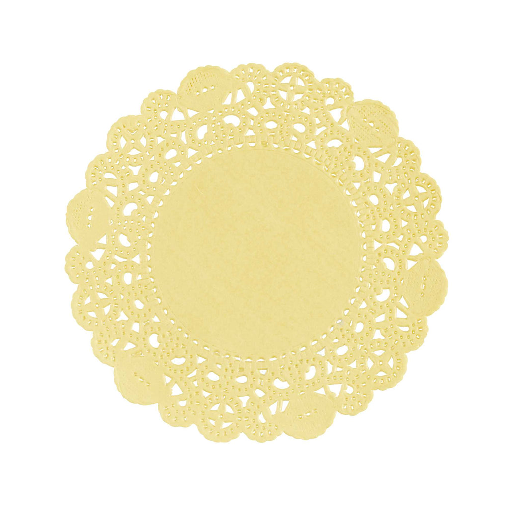 Pastry Tek Round Yellow Paper Doilies - Lace - 4" x 4" - 100 count box