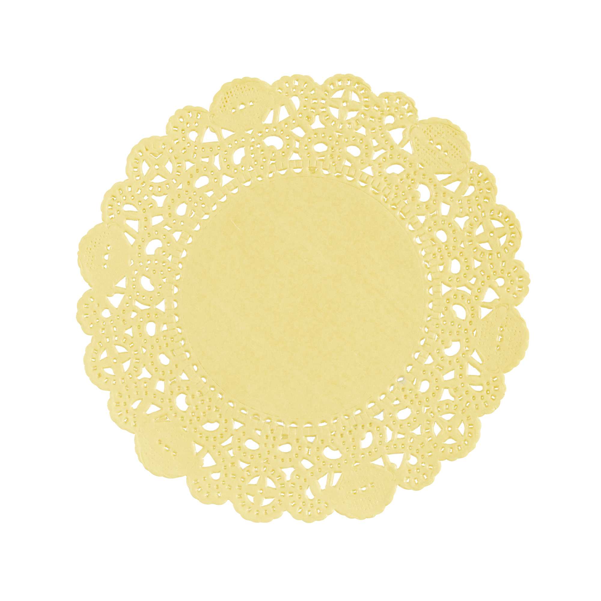 Pastry Tek Round Yellow Paper Doilies - Lace - 4" x 4" - 100 count box