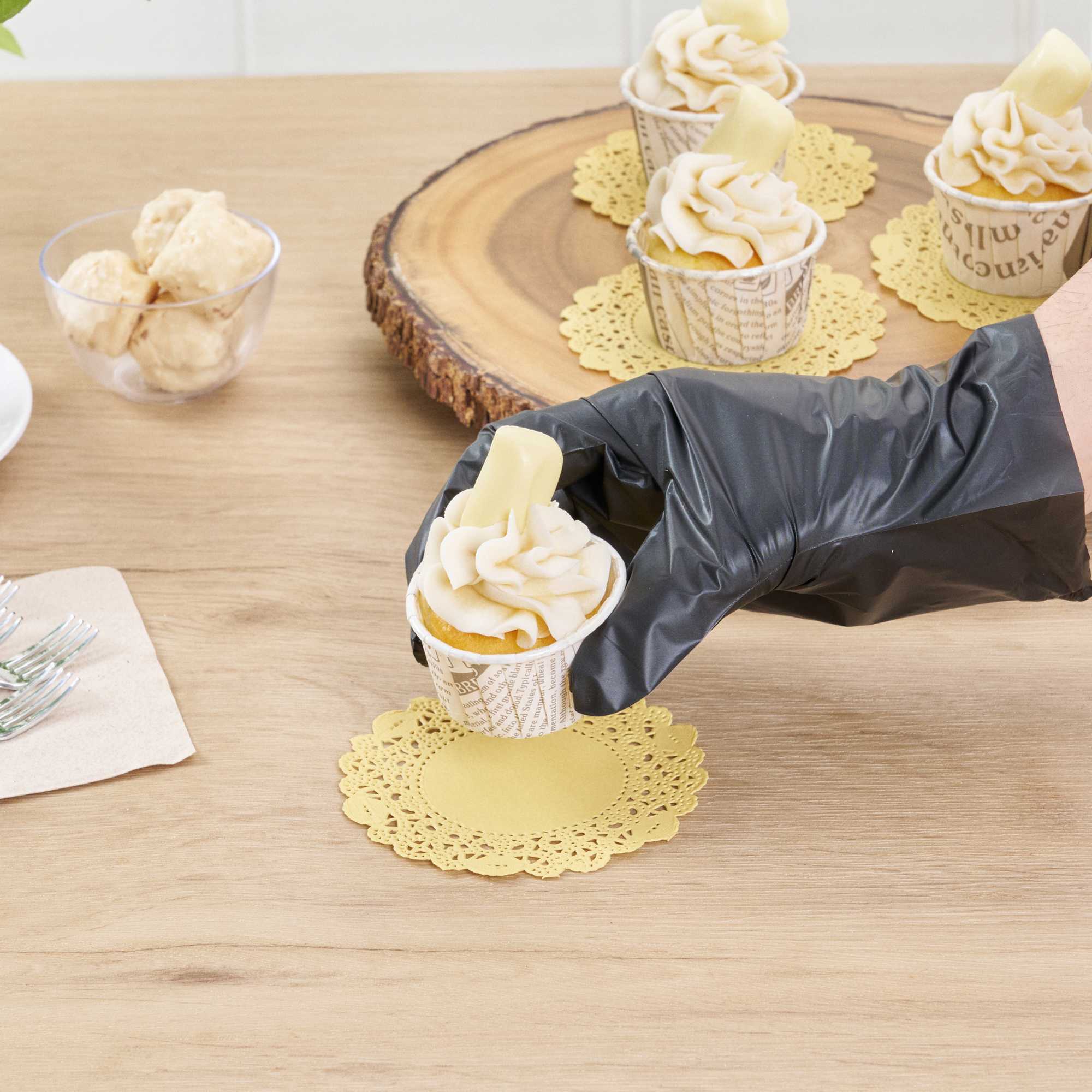 Pastry Tek Round Yellow Paper Doilies - Lace - 4" x 4" - 100 count box