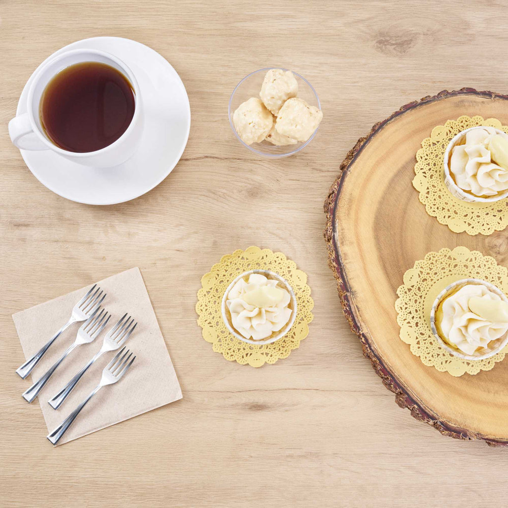 Pastry Tek Round Yellow Paper Doilies - Lace - 4" x 4" - 100 count box