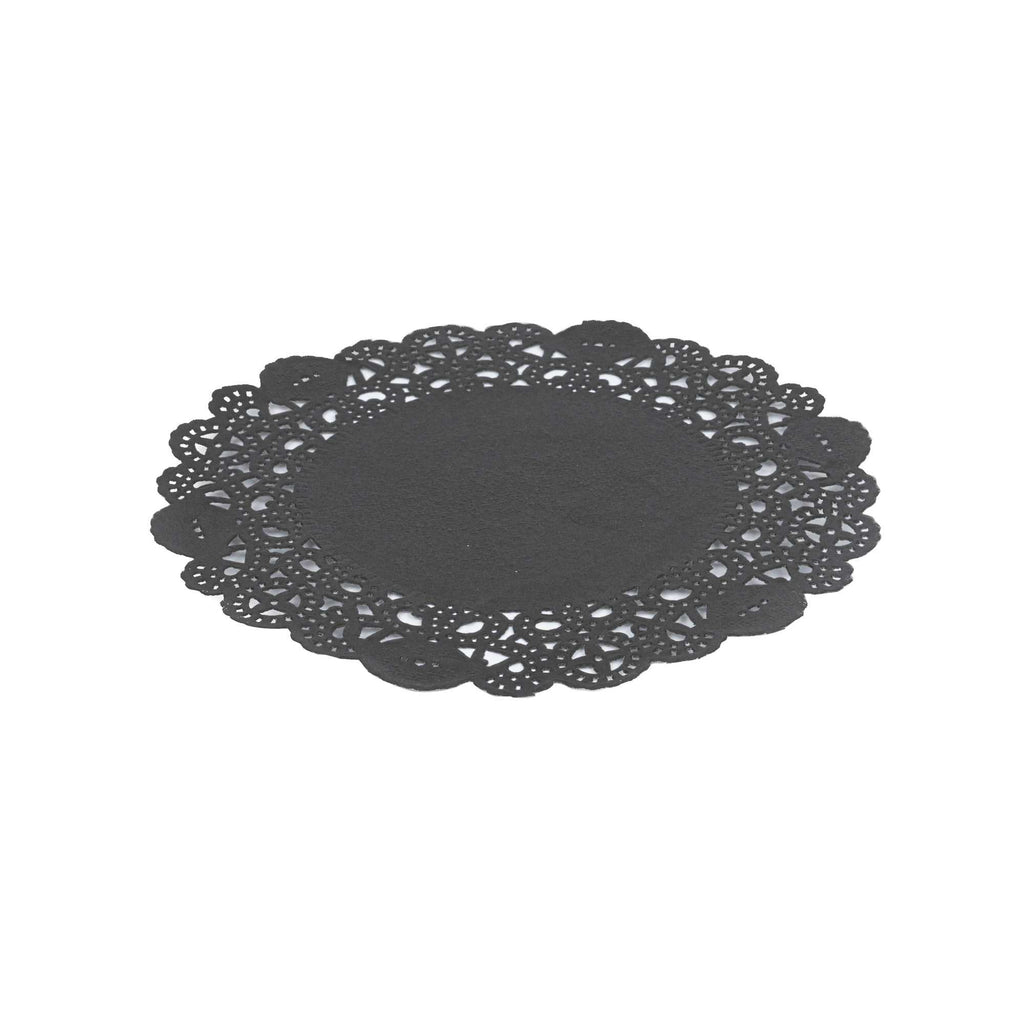 Pastry Tek Round Black Paper Doilies - Lace - 6" x 6" - 100 count box