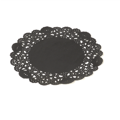 Pastry Tek Round Black Paper Doilies - Lace - 6" x 6" - 4000 count box